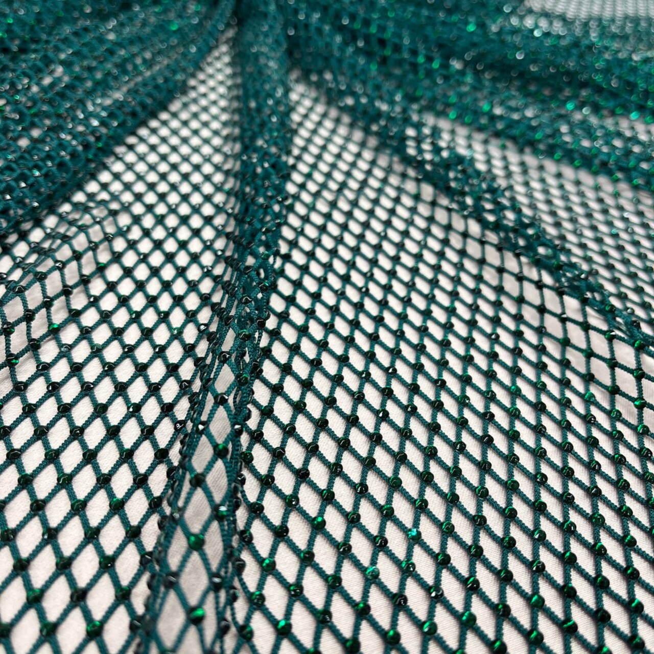 1 Yard Diamond Fishnet Fabric 4-Way Stretch Lace, Soft Nylon-Spandex Blend, 58" Width